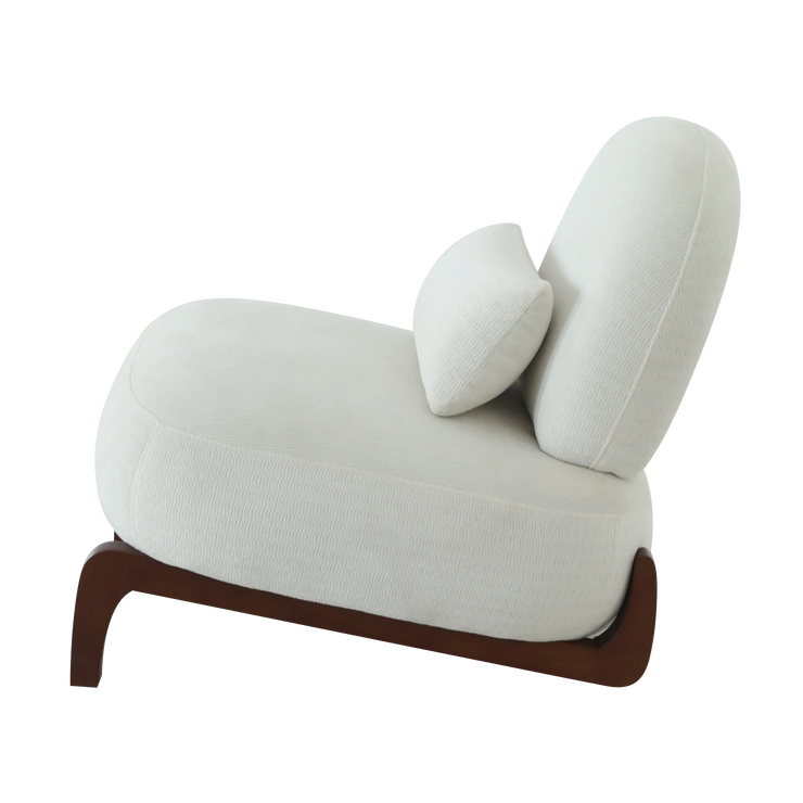 Modern White Velvet Armless Accent Chair with Solid Wood Legs - Fluent Trends