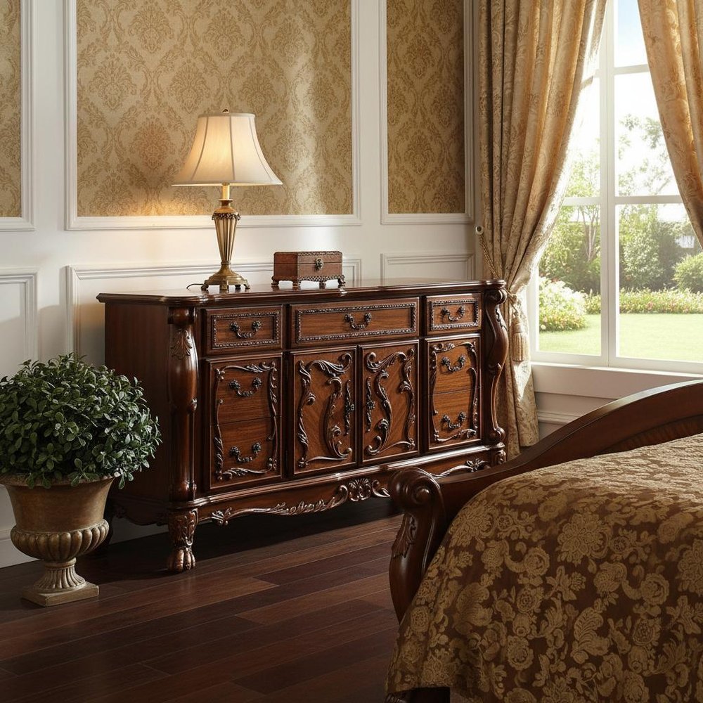 43" Brown Solid Wood Five Drawer Standard Chest