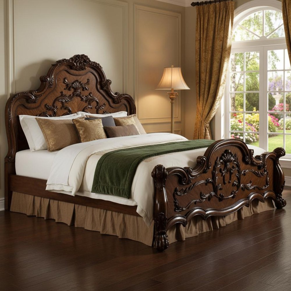 Brown Scrolling Wood California King Bed Frame