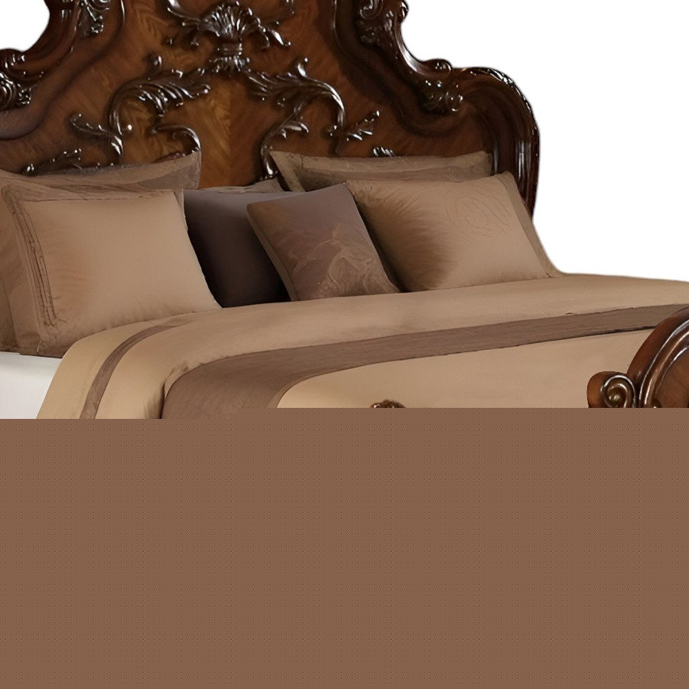 Brown Scrolling Wood California King Bed Frame