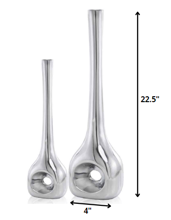 Set of Two Silver Aluminum Novelty Table Vases