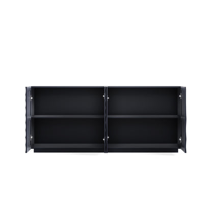 Navy Blue Buffet Cabinet - Modern Sideboard with 3D Water Ripple Texture, Soft Close Doors, 59" Wide Storage for Dining Room, Living Area, Entryway - Fluent Trends