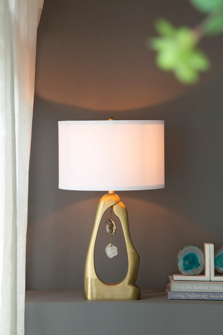 Modern Gold Geode Table Lamp with White Drum Shade & Agate Accents, 27.5" H - Fluent Trends - Fluent Trends