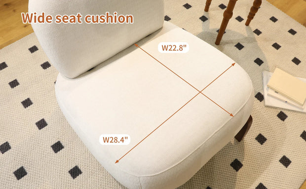 Modern White Velvet Armless Accent Chair with Solid Wood Legs - Fluent Trends