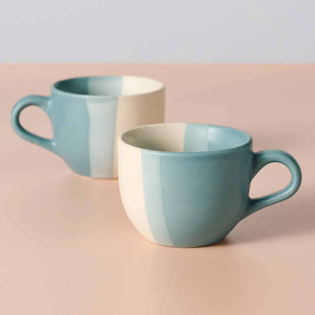 Pheeka Striped Ceramic Tea Cups | Mugs - Set of 2 - Fluent Trends