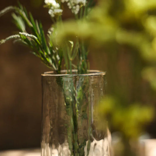 Tall Glass Vase - Pebbled Texture Clear Design for Branches & Stems