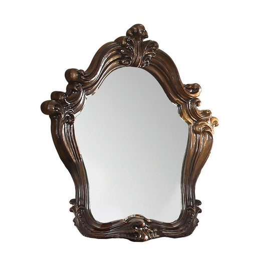 47" Cherry Oak Abstract Wood Framed Antiqued Glass Mounted Dresser Mirror