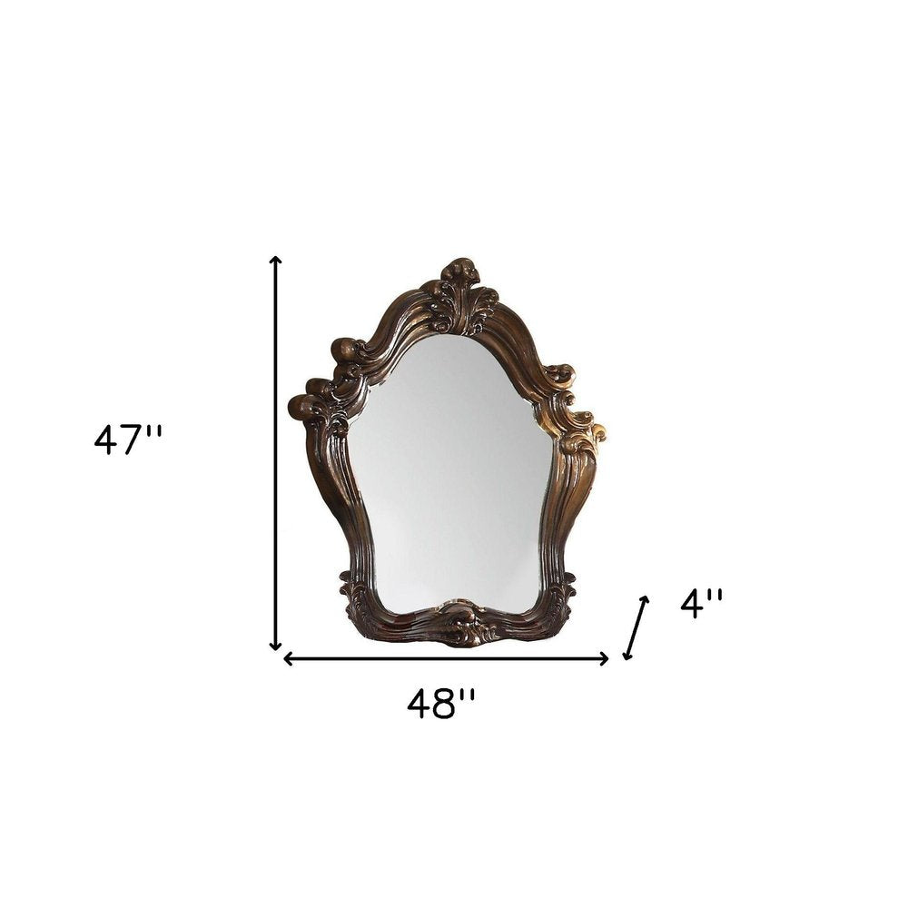 47" Cherry Oak Abstract Wood Framed Antiqued Glass Mounted Dresser Mirror