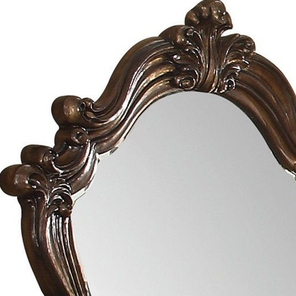 47" Cherry Oak Abstract Wood Framed Antiqued Glass Mounted Dresser Mirror