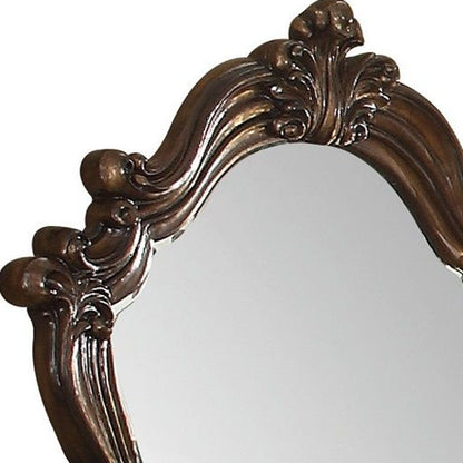 47" Cherry Oak Abstract Wood Framed Antiqued Glass Mounted Dresser Mirror