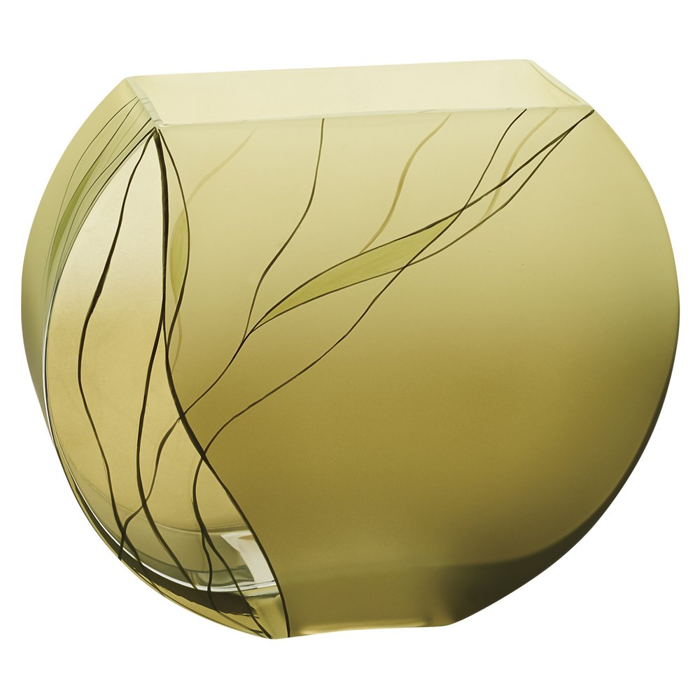 9" Green Round Crystal Glass Table Vase With Sculptural Details - Fluent Trends