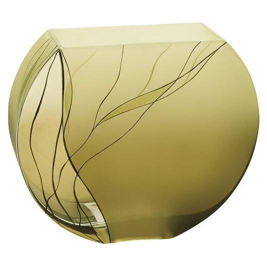 9" Green Round Crystal Glass Table Vase With Sculptural Details HomeRoots
