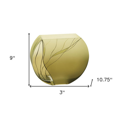 9" Green Round Crystal Glass Table Vase With Sculptural Details - Fluent Trends