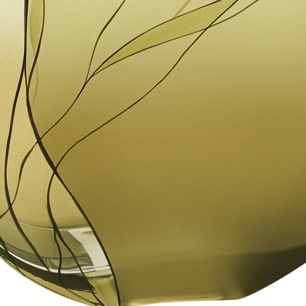 9" Green Round Crystal Glass Table Vase With Sculptural Details - Fluent Trends