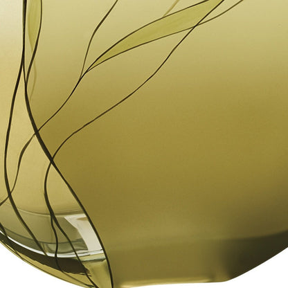 9" Green Round Crystal Glass Table Vase With Sculptural Details - Fluent Trends