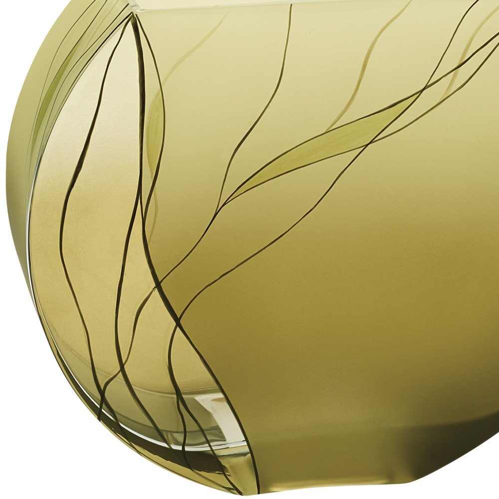 9" Green Round Crystal Glass Table Vase With Sculptural Details - Fluent Trends