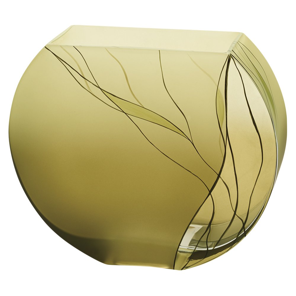 9" Green Round Crystal Glass Table Vase With Sculptural Details - Fluent Trends