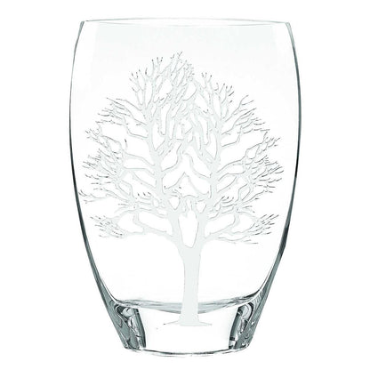 12" Clear And White Tree Of Life Oval Lead Free Crystal Table Vase HomeRoots