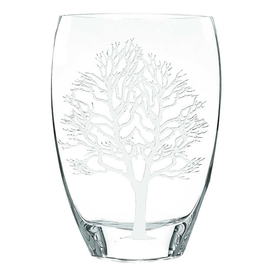 12" Clear And White Tree Of Life Oval Lead Free Crystal Table Vase HomeRoots