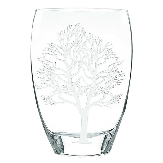12" Clear And White Tree Of Life Oval Lead Free Crystal Table Vase