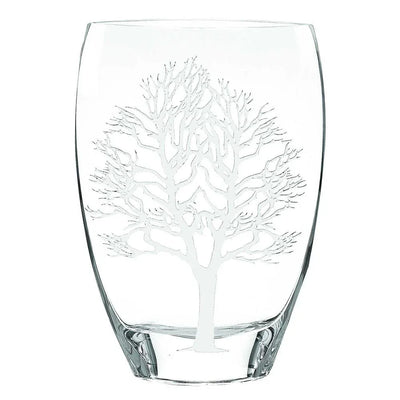 12" Clear And White Tree Of Life Oval Lead Free Crystal Table Vase - Fluent Trends