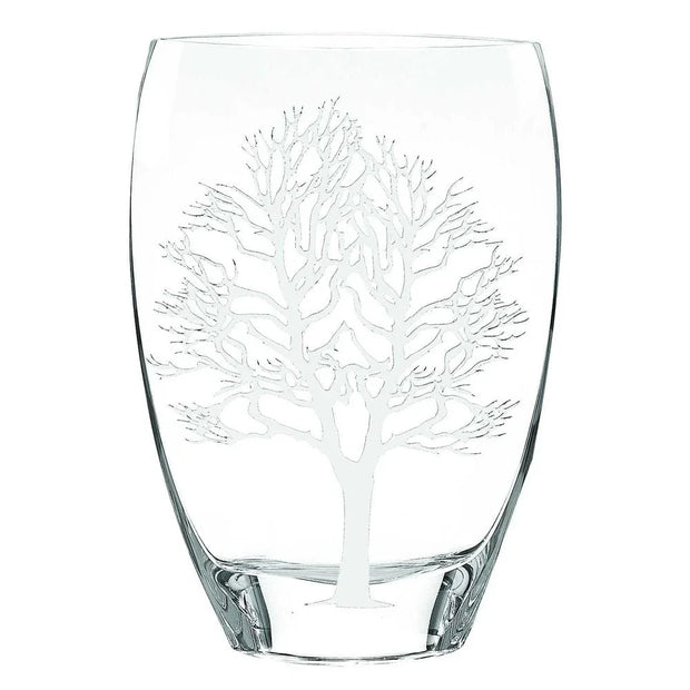 12" Clear And White Tree Of Life Oval Lead Free Crystal Table Vase - Fluent Trends