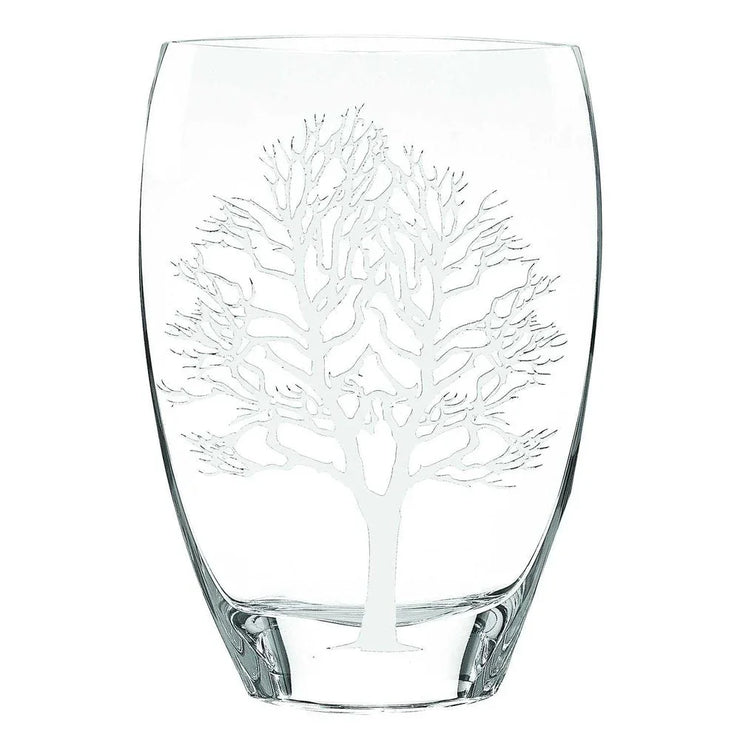 12" Clear And White Tree Of Life Oval Lead Free Crystal Table Vase - Fluent Trends