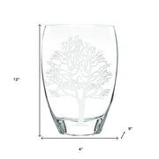 12" Clear And White Tree Of Life Oval Lead Free Crystal Table Vase - Fluent Trends