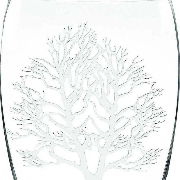 12" Clear And White Tree Of Life Oval Lead Free Crystal Table Vase - Fluent Trends