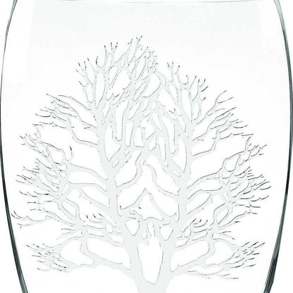 12" Clear And White Tree Of Life Oval Lead Free Crystal Table Vase HomeRoots