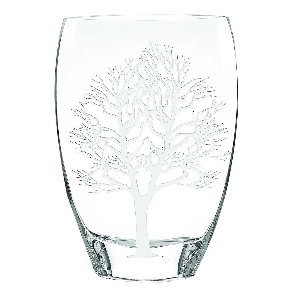 12" Clear And White Tree Of Life Oval Lead Free Crystal Table Vase