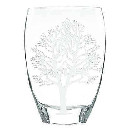 12" Clear And White Tree Of Life Oval Lead Free Crystal Table Vase