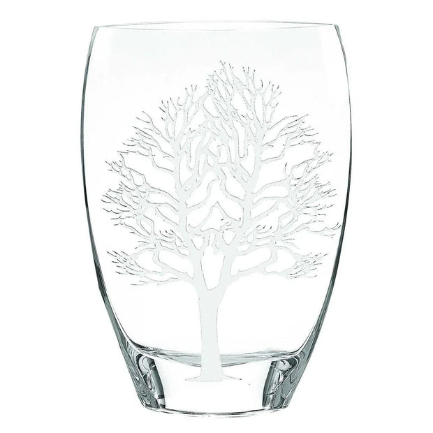 12" Clear And White Tree Of Life Oval Lead Free Crystal Table Vase - Fluent Trends