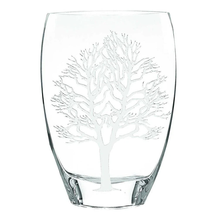12" Clear And White Tree Of Life Oval Lead Free Crystal Table Vase - Fluent Trends