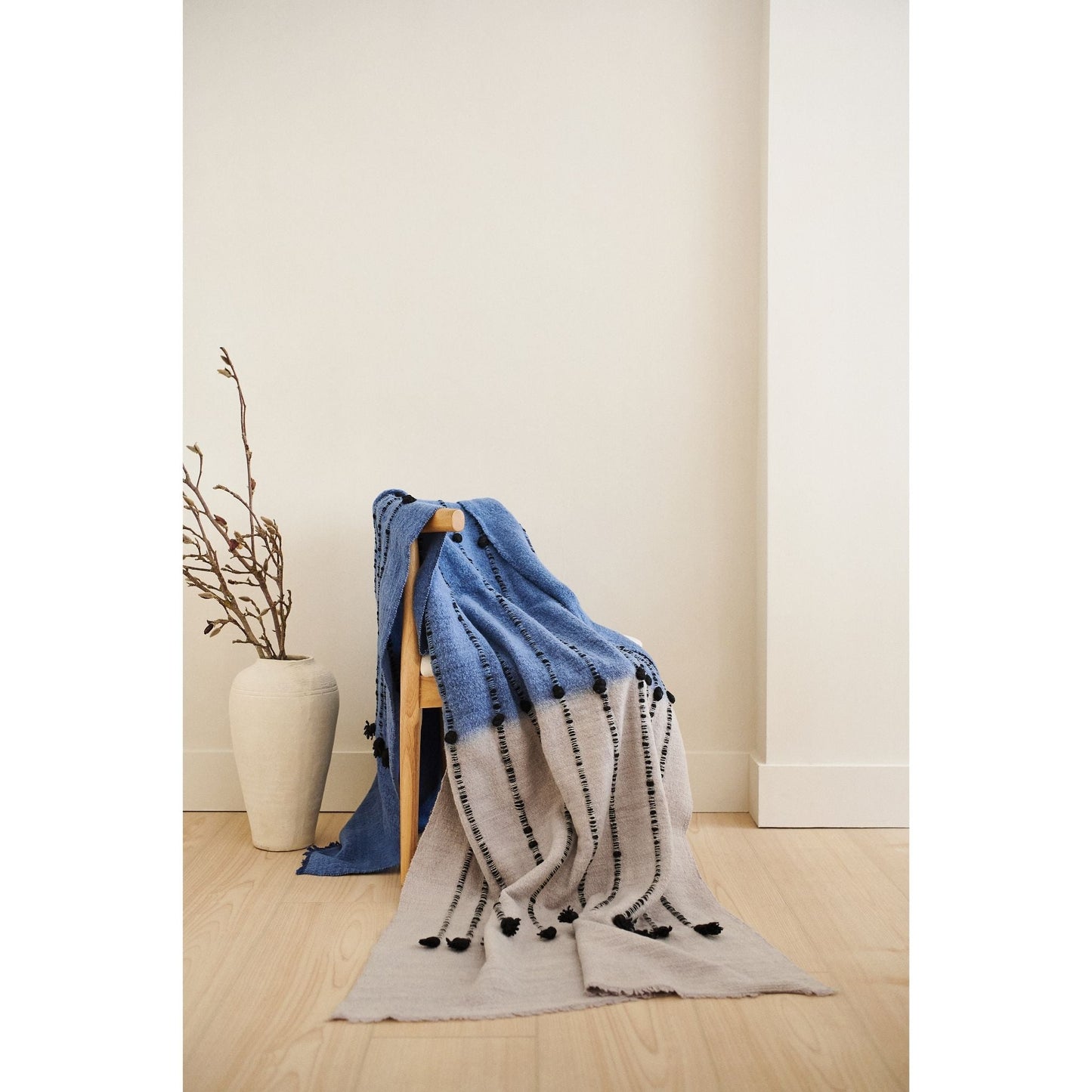Mari Serene Blue Gray Calming Hues Hand Woven Hand Knotted Textured Merino Throw - Fluent Trends Throw Blankets