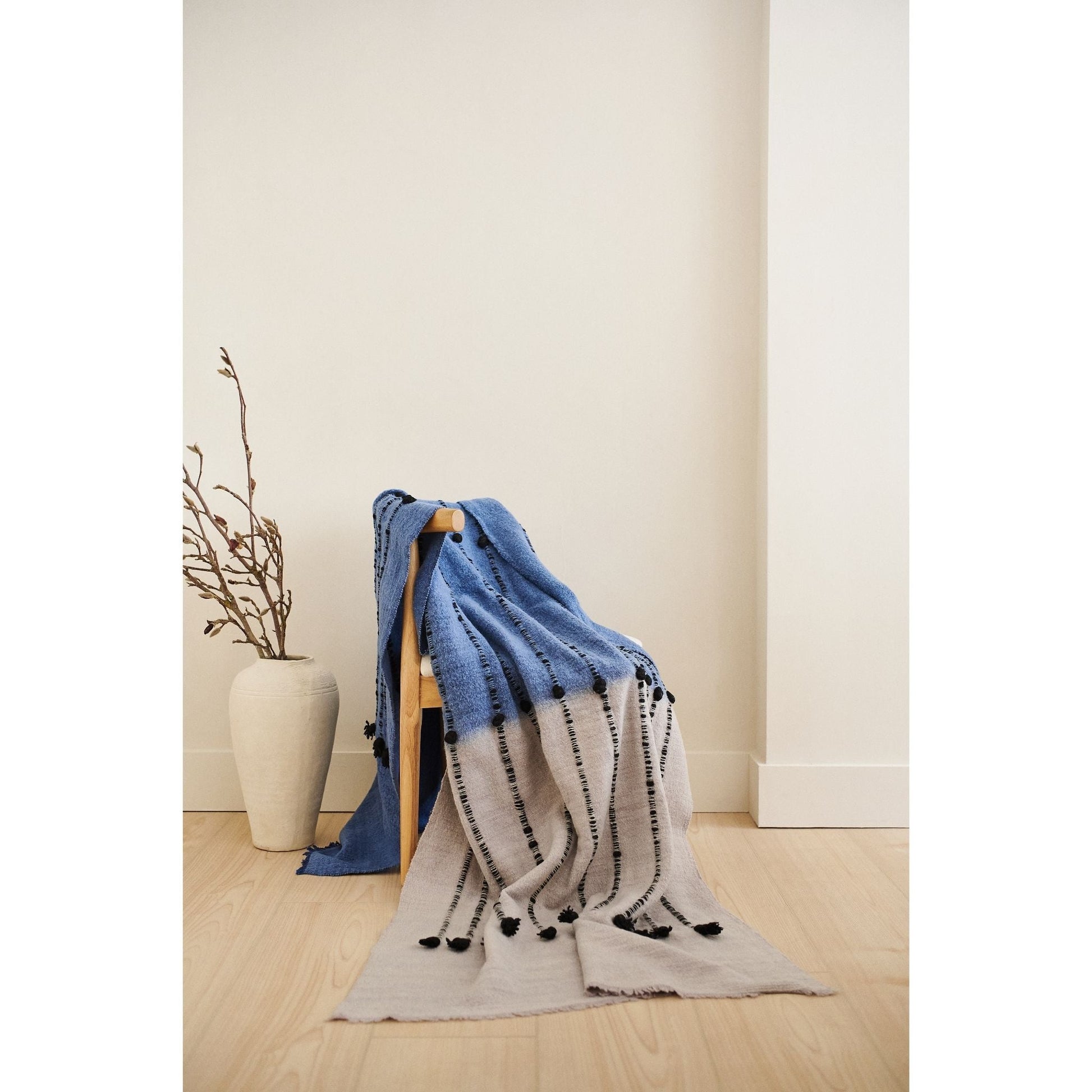 Mari Serene Blue Gray Calming Hues Hand Woven Hand Knotted Textured Merino Throw - Fluent Trends Throw Blankets