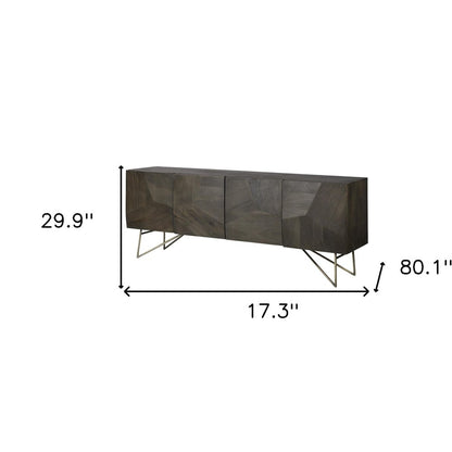 80-inch 4 Door Dark Brown Solid Wood Sideboard