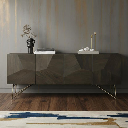 80-inch 4 Door Dark Brown Solid Wood Sideboard