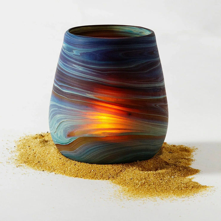 Desert Sands Phoenician Glass Votive | Candle Holder | Brown Striped - Fluent Trends