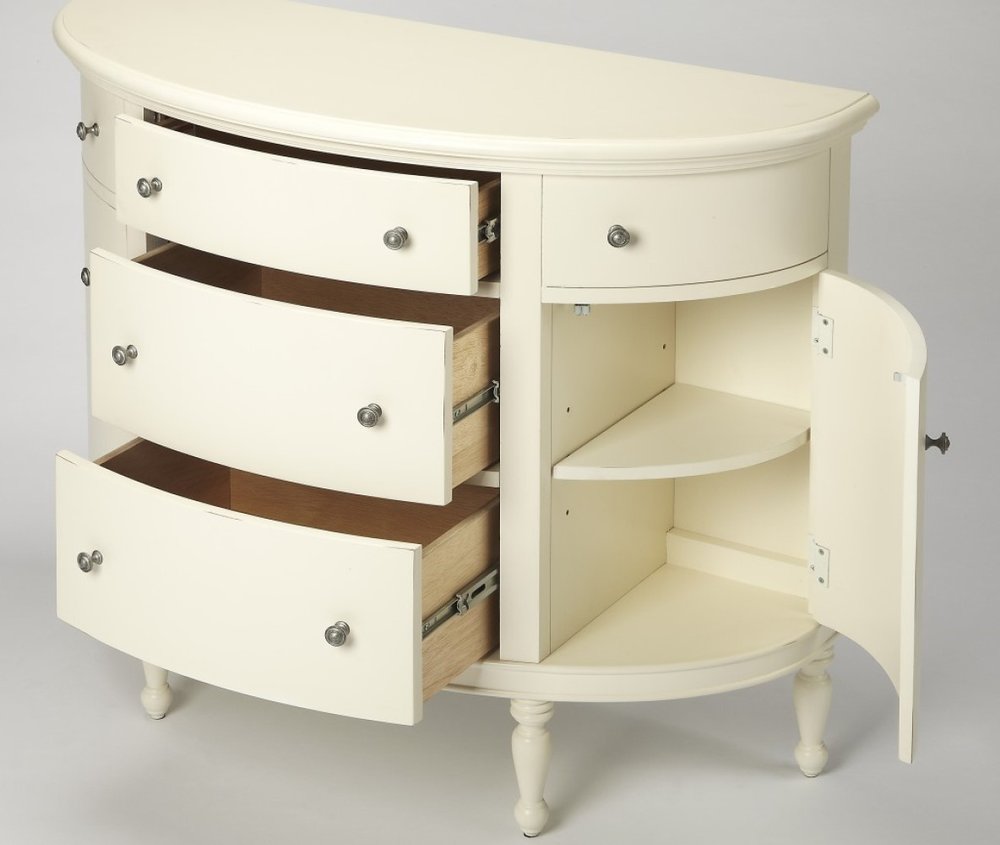 41" White Solid Wood Demilune Sideboard