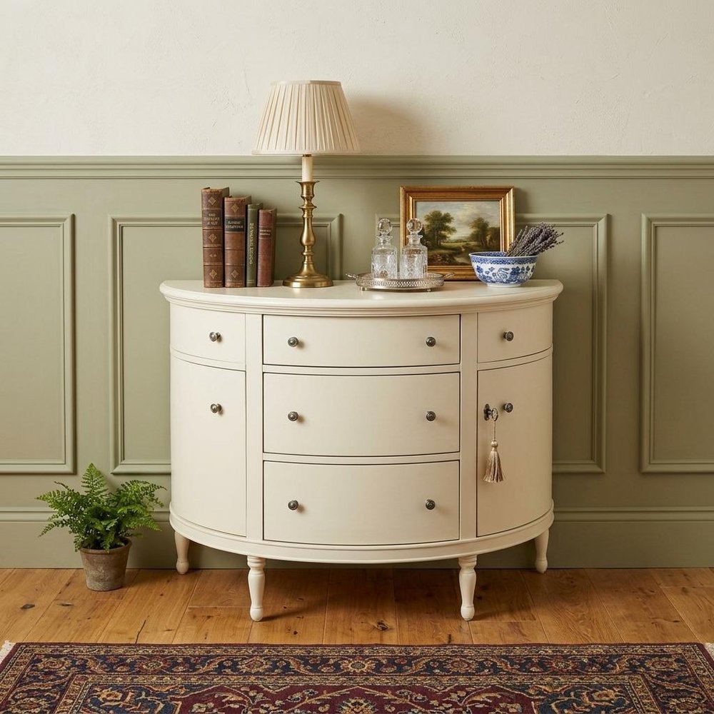 41" White Solid Wood Demilune Sideboard