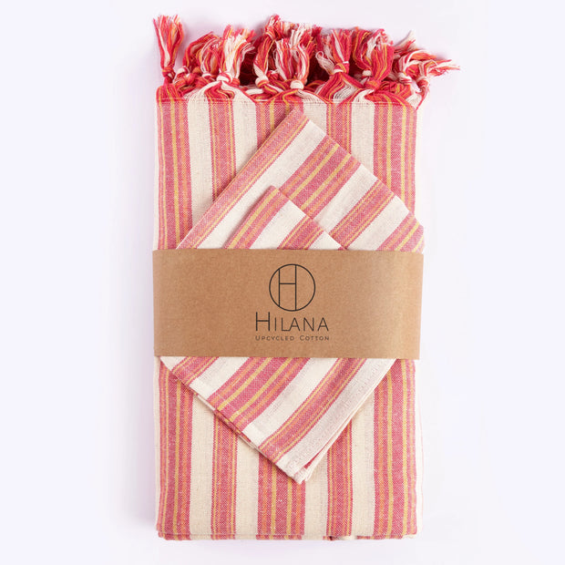 Andana Striped Tablecloth Set - Magenta - Fluent Trends Tablecloth & Napkin Set