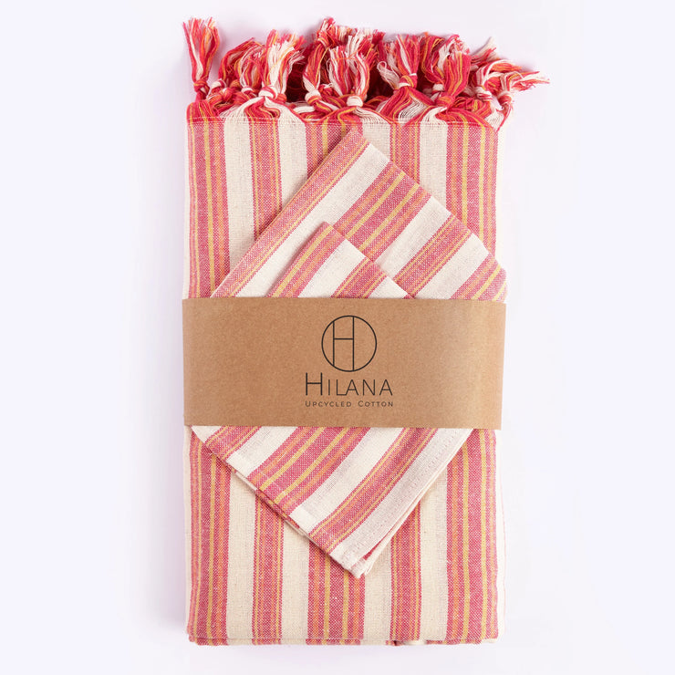 Andana Striped Tablecloth Set - Magenta - Fluent Trends Tablecloth & Napkin Set