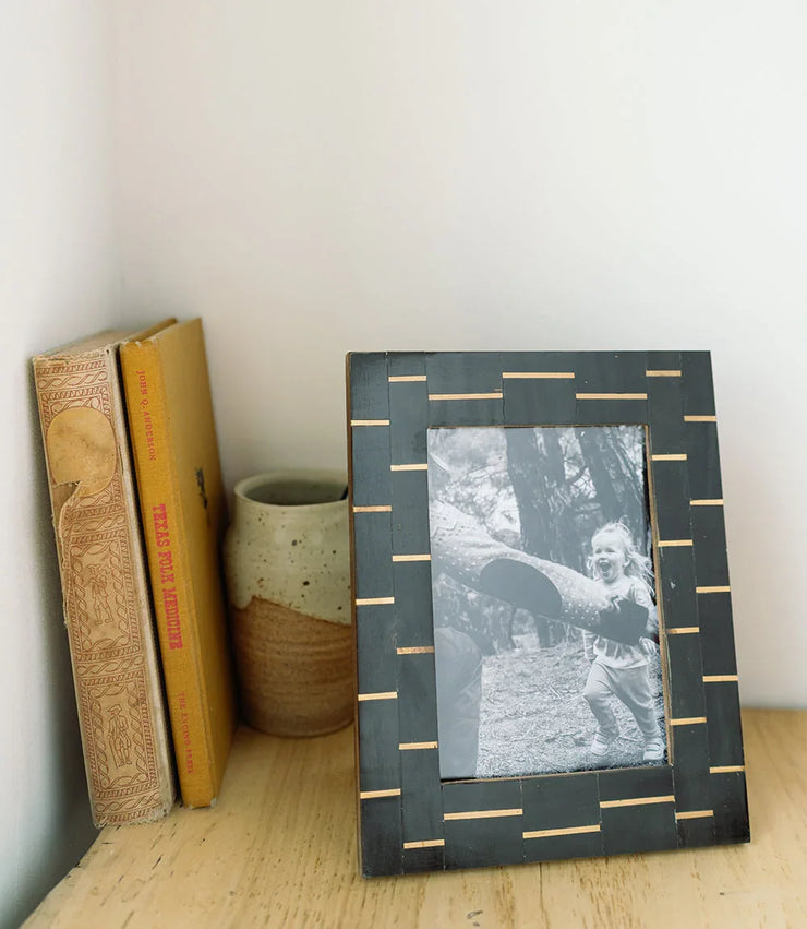 Andhera Dash 5x7 Black Picture Frame - Carved Horn, Brass - Fluent Trends