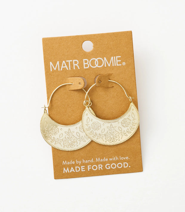 Haveli Etched Hoop Earring, Silver-toned brass - Fluent Trends