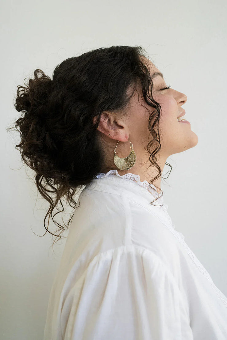 Haveli Etched Hoop Earring, Silver-toned brass - Fluent Trends