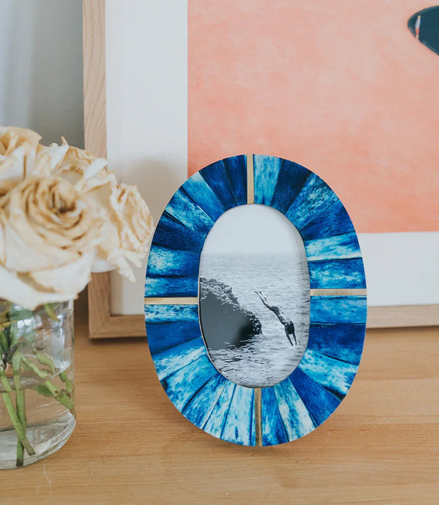Artemis Indigo Oval 4x6 Picture Frame - Carved Bone, Fair Trade - Fluent Trends