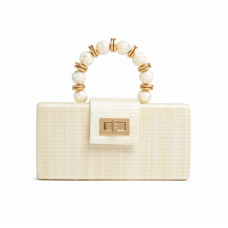 THE SERENA Cream Clutch with Shell Inlay Bead Handle - Fluent Trends