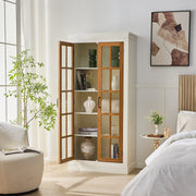 Rustic Style Display Curio Cabinet with Lattice Window Doors - Fluent Trends