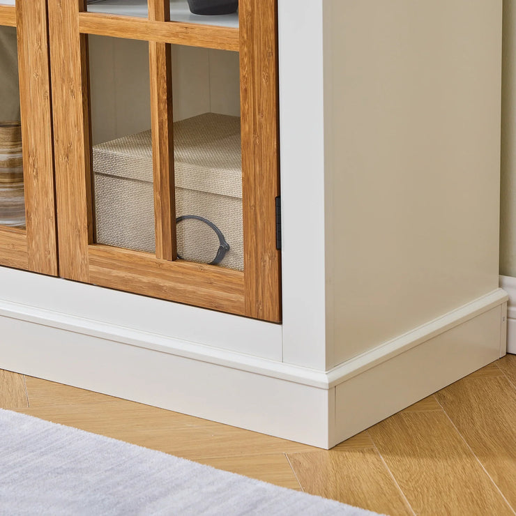 Rustic Style Display Curio Cabinet with Lattice Window Doors - Fluent Trends